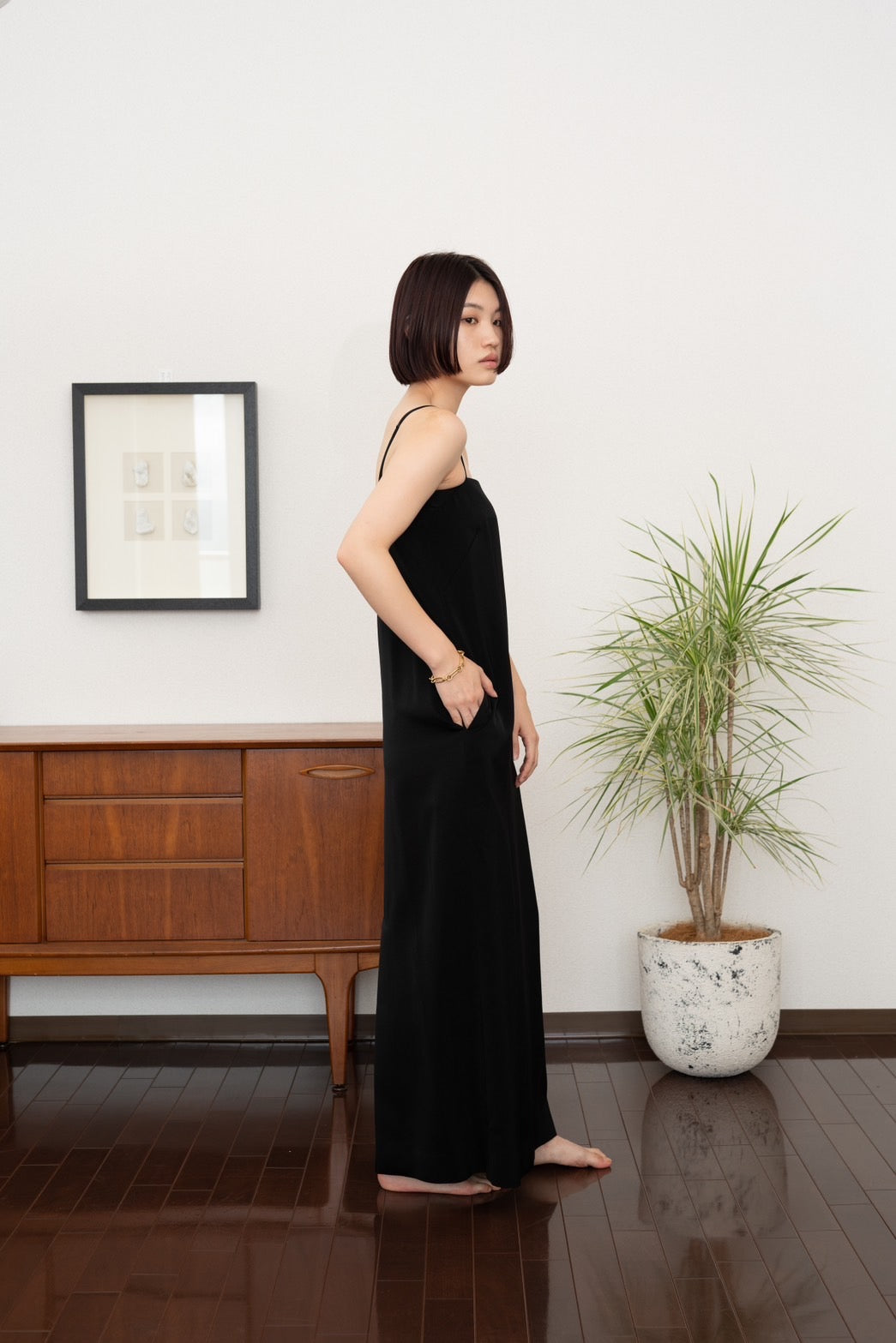 Long cami dress - BLACK