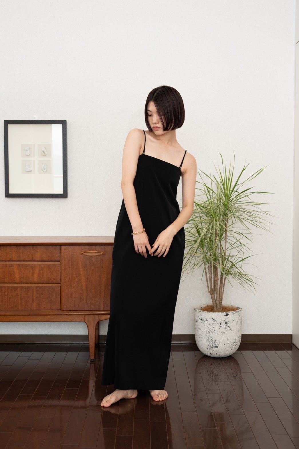 Long cami dress - BLACK