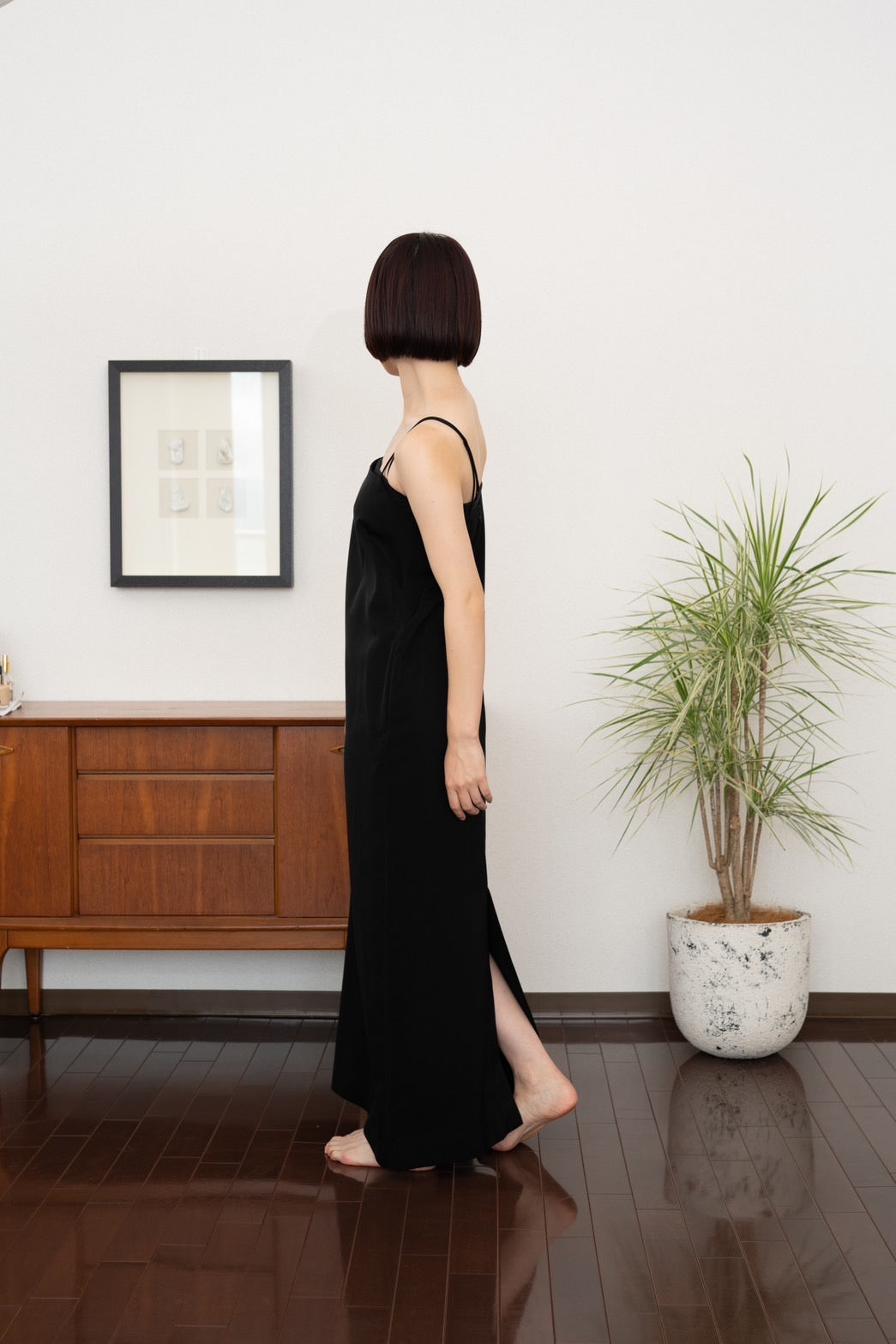 Long cami dress - BLACK
