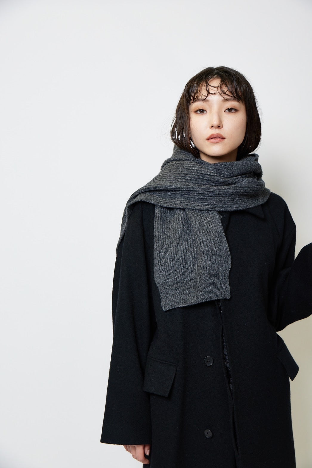 Knit hoodie muffler - CHARCOAL GRAY