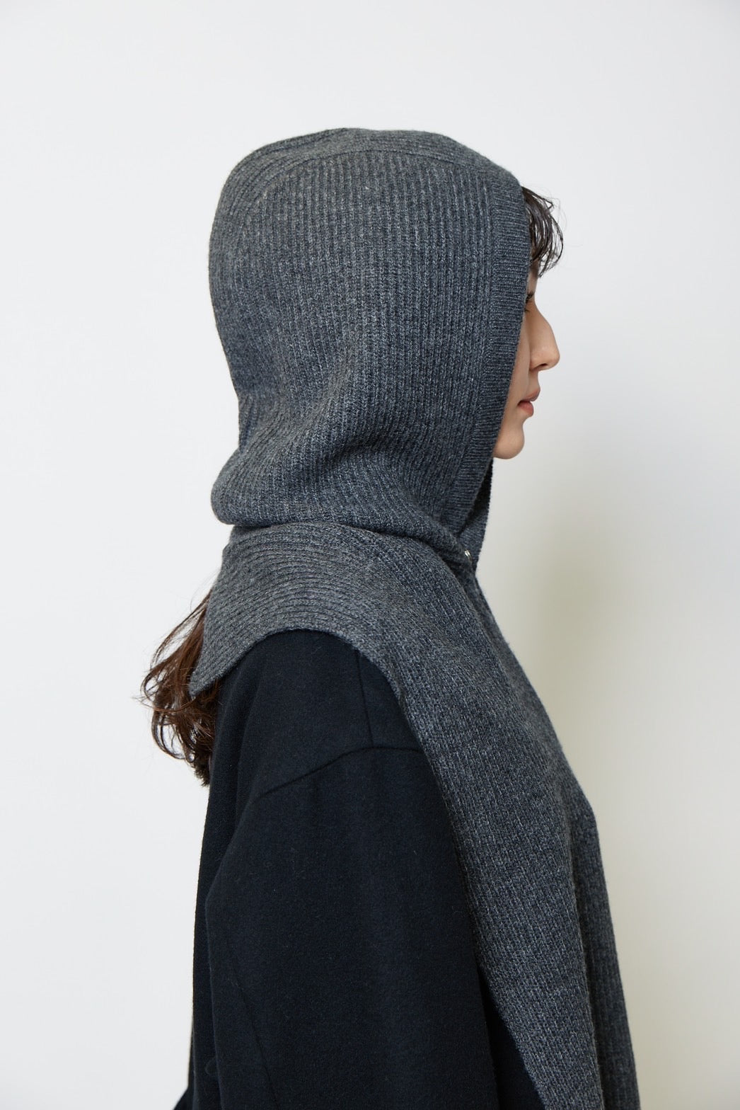 Knit hoodie muffler - CHARCOAL GRAY