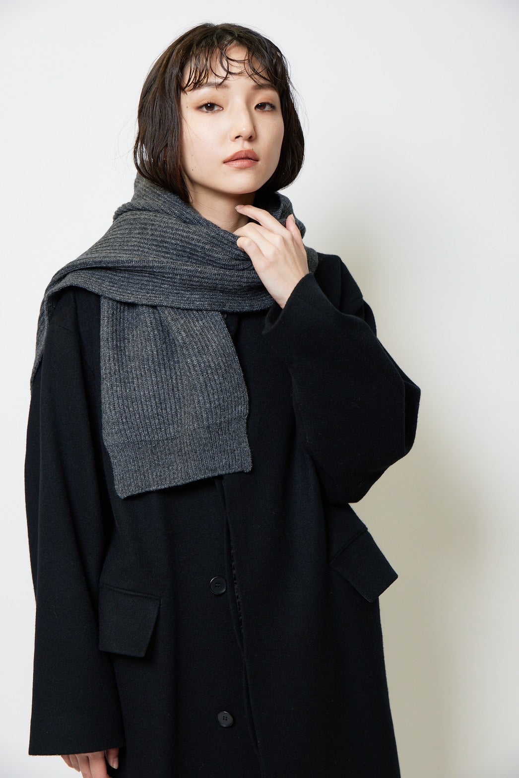 Knit hoodie muffler - CHARCOAL GRAY