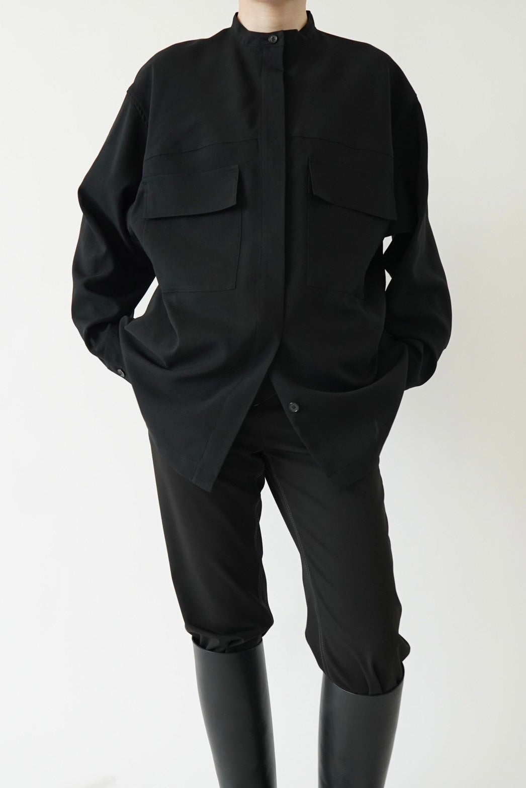 Collarless shirt - BLACK