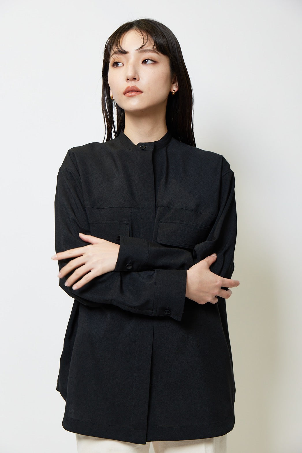 Collarless shirt - BLACK