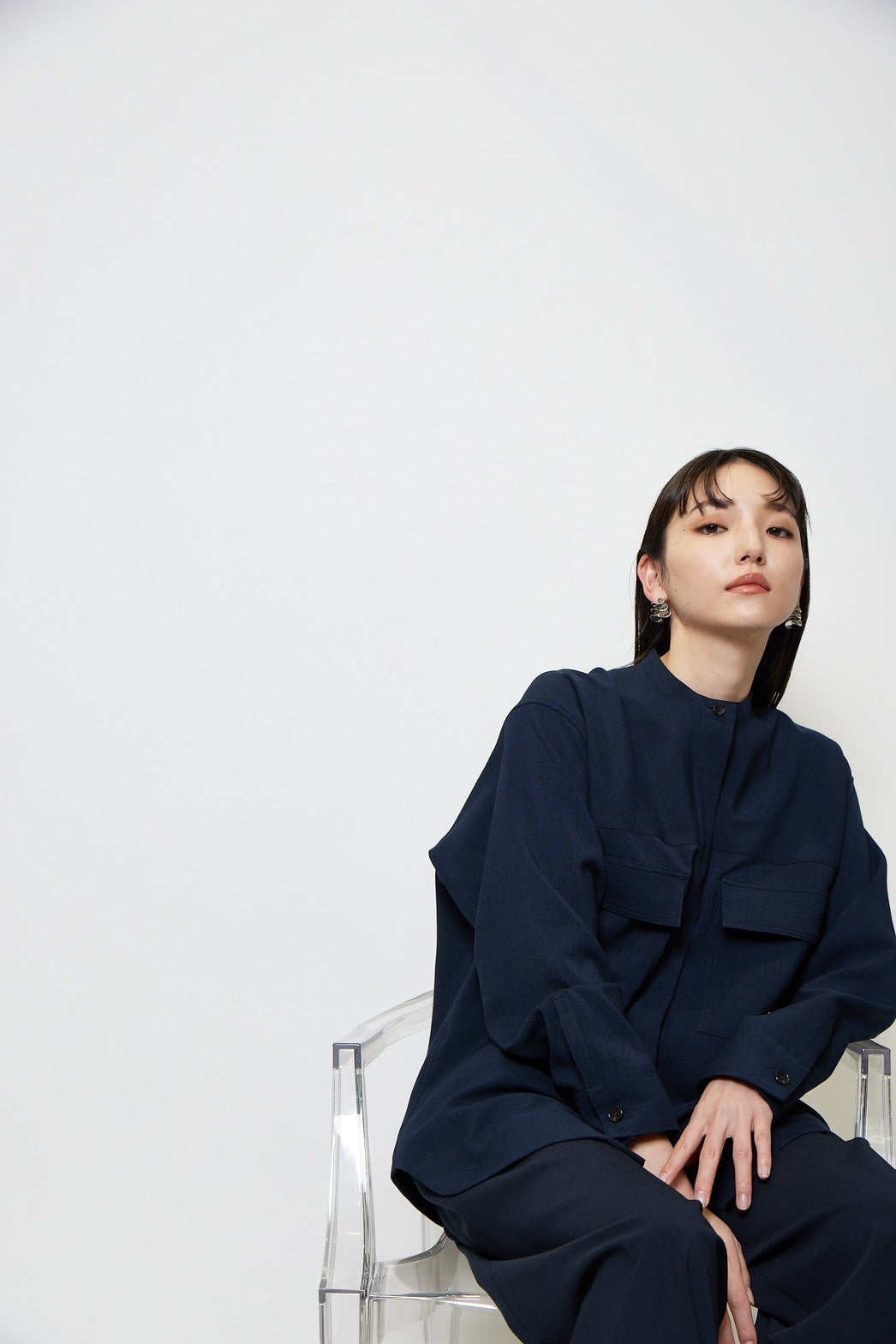 Collarless shirt - NAVY