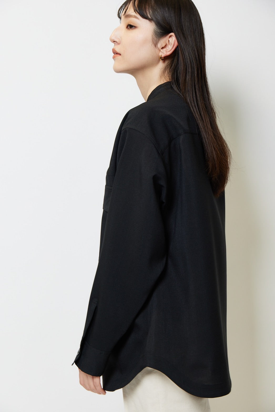 Collarless shirt - BLACK