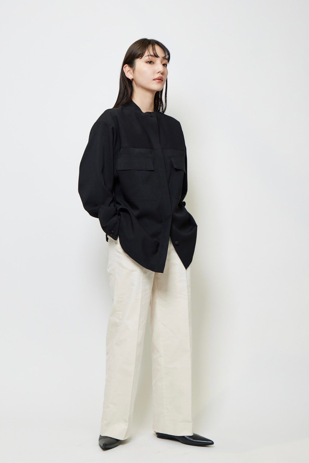 Collarless shirt - BLACK