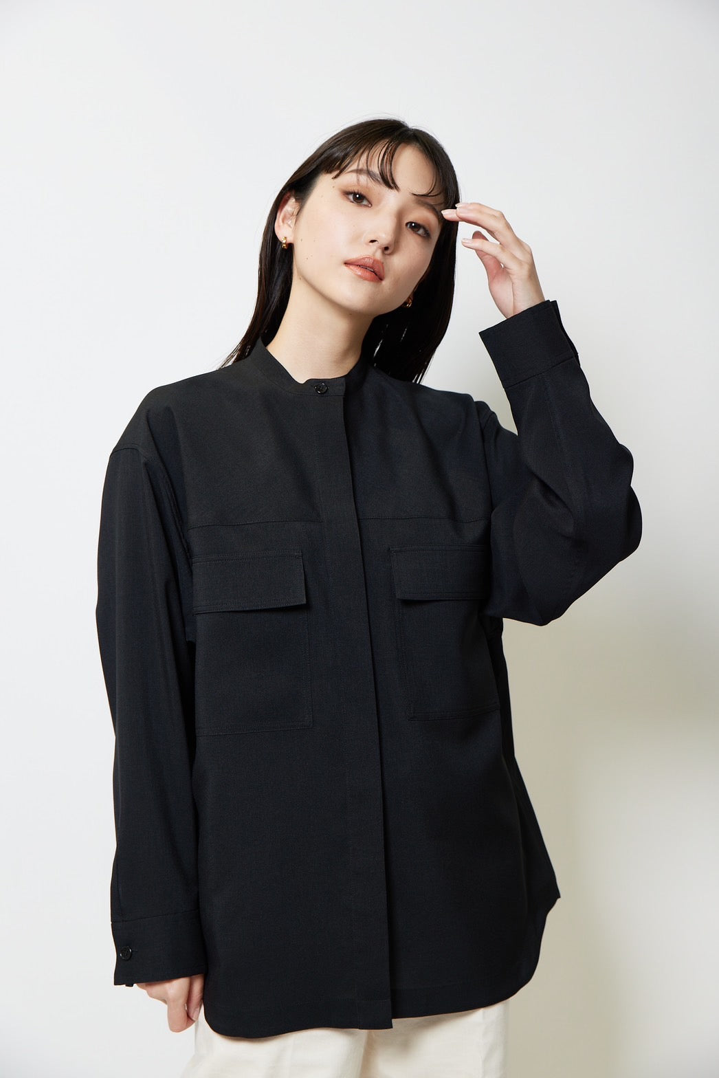 Collarless shirt - BLACK