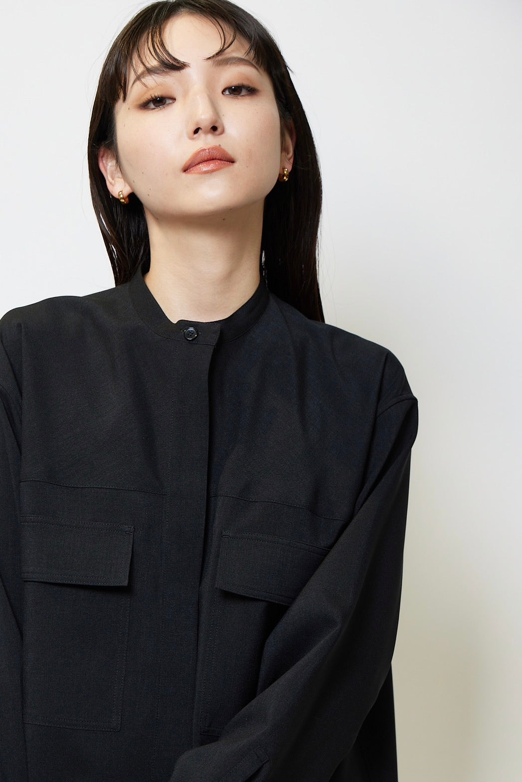Collarless shirt - BLACK
