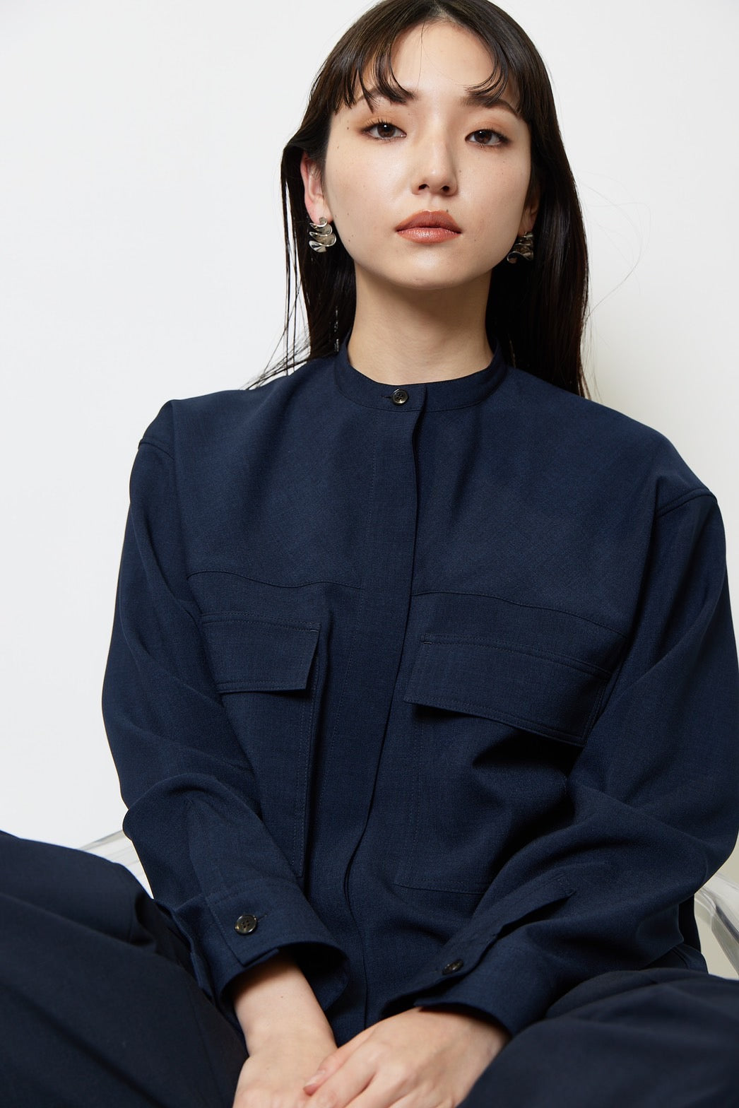 Collarless shirt - NAVY