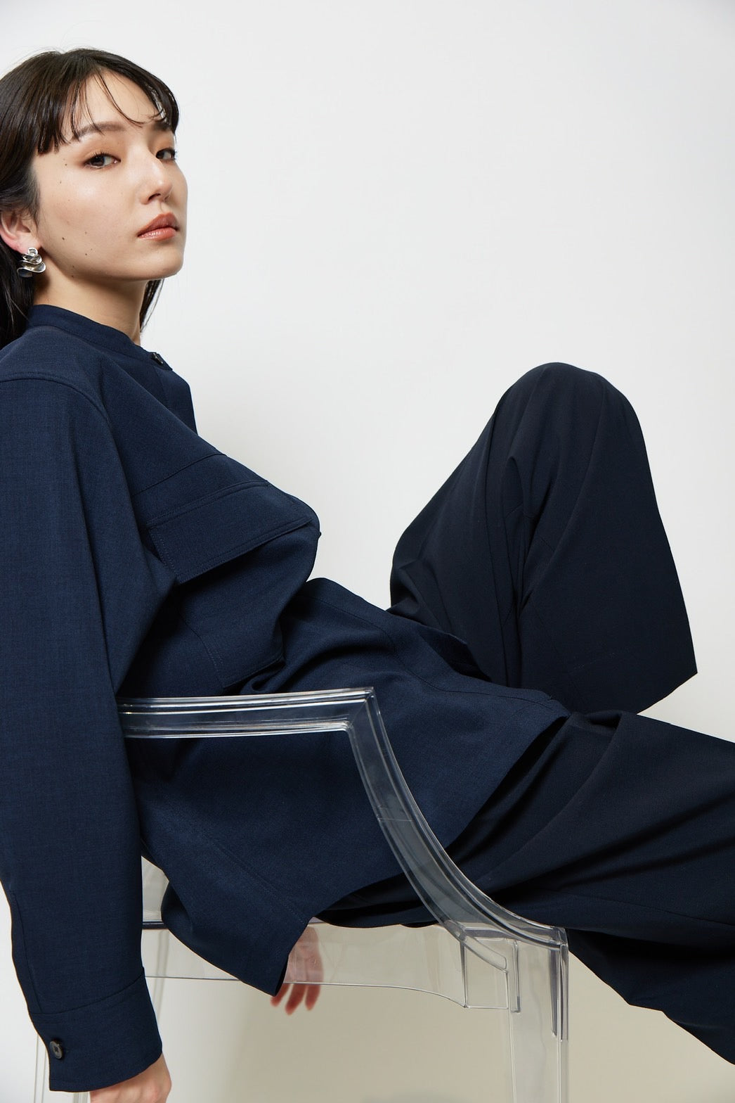 Collarless shirt - NAVY