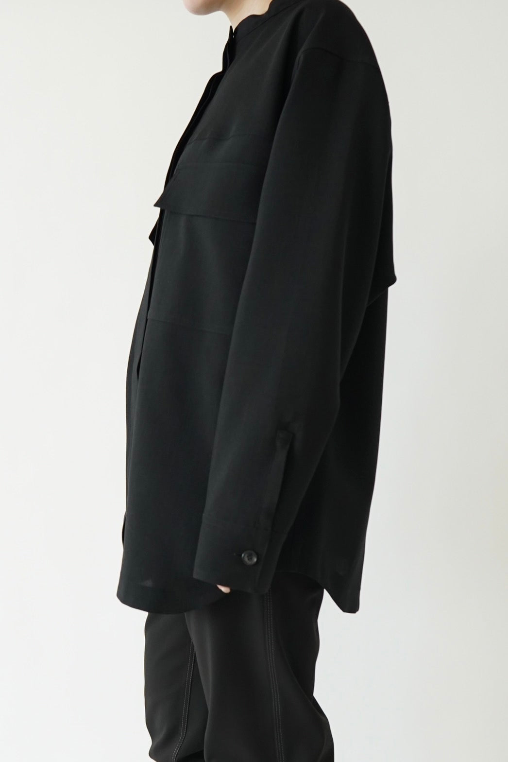Collarless shirt - BLACK