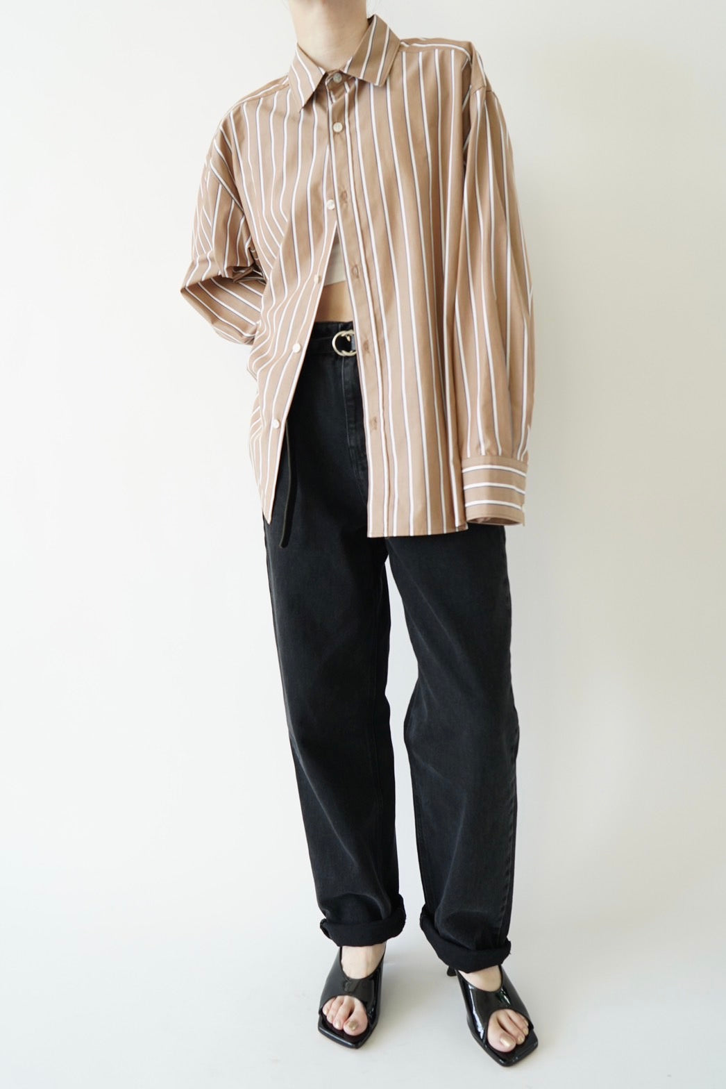 Basic oversized shirt - BROWN STRIPE