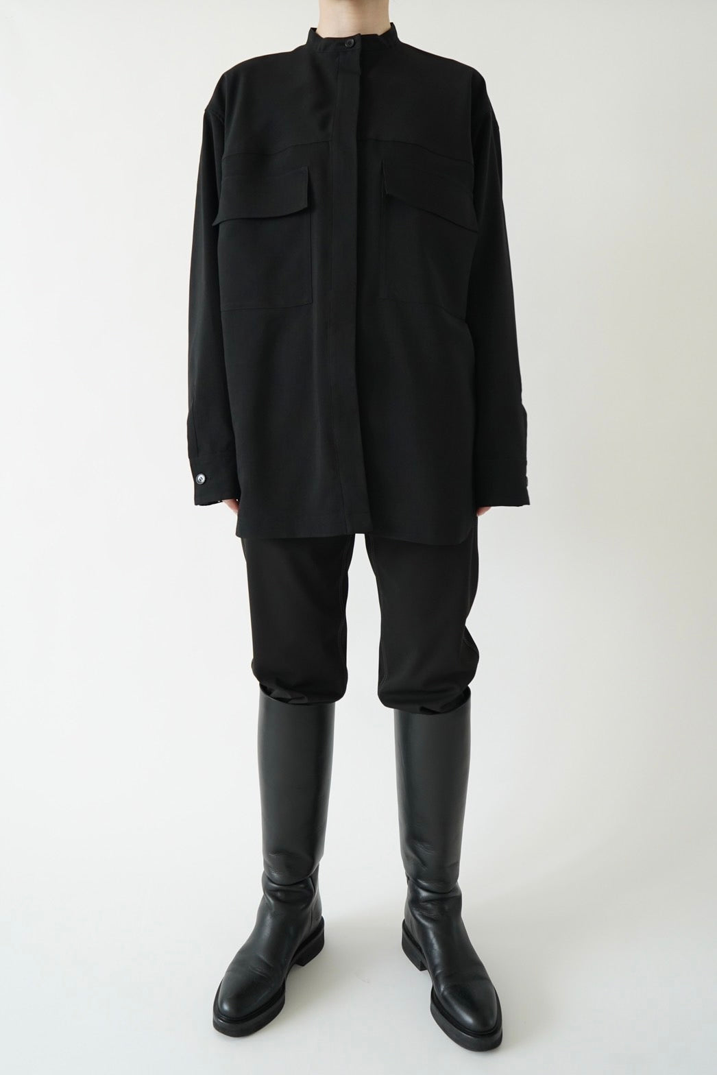 Collarless shirt - BLACK