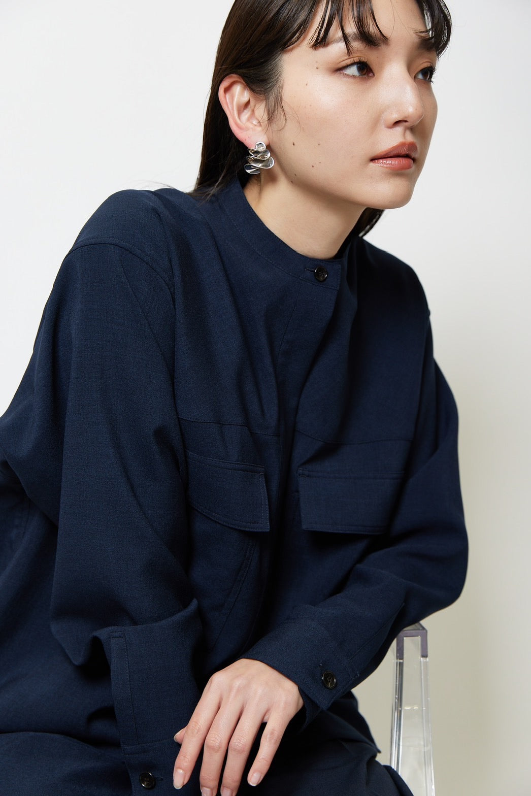 Collarless shirt - NAVY