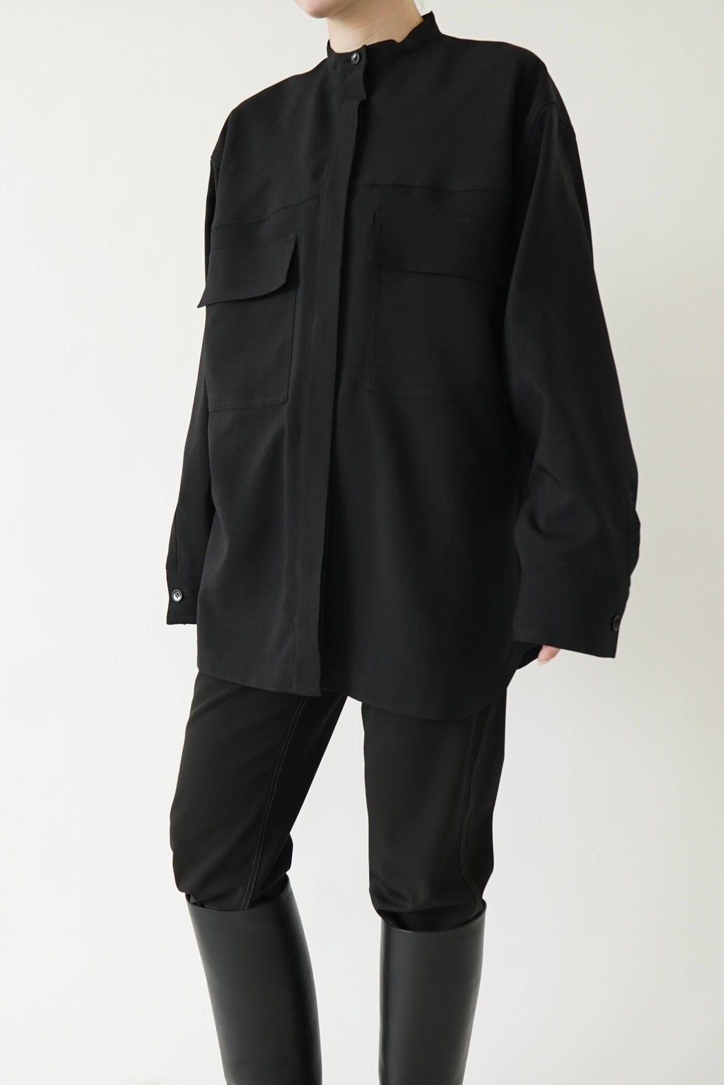 Collarless shirt - BLACK