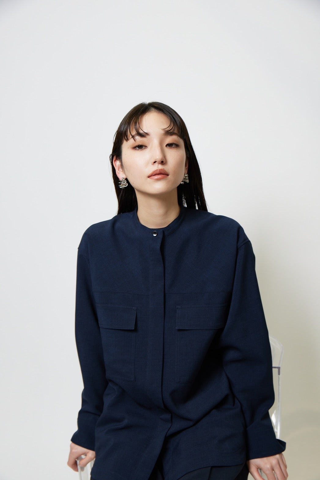 Collarless shirt - NAVY