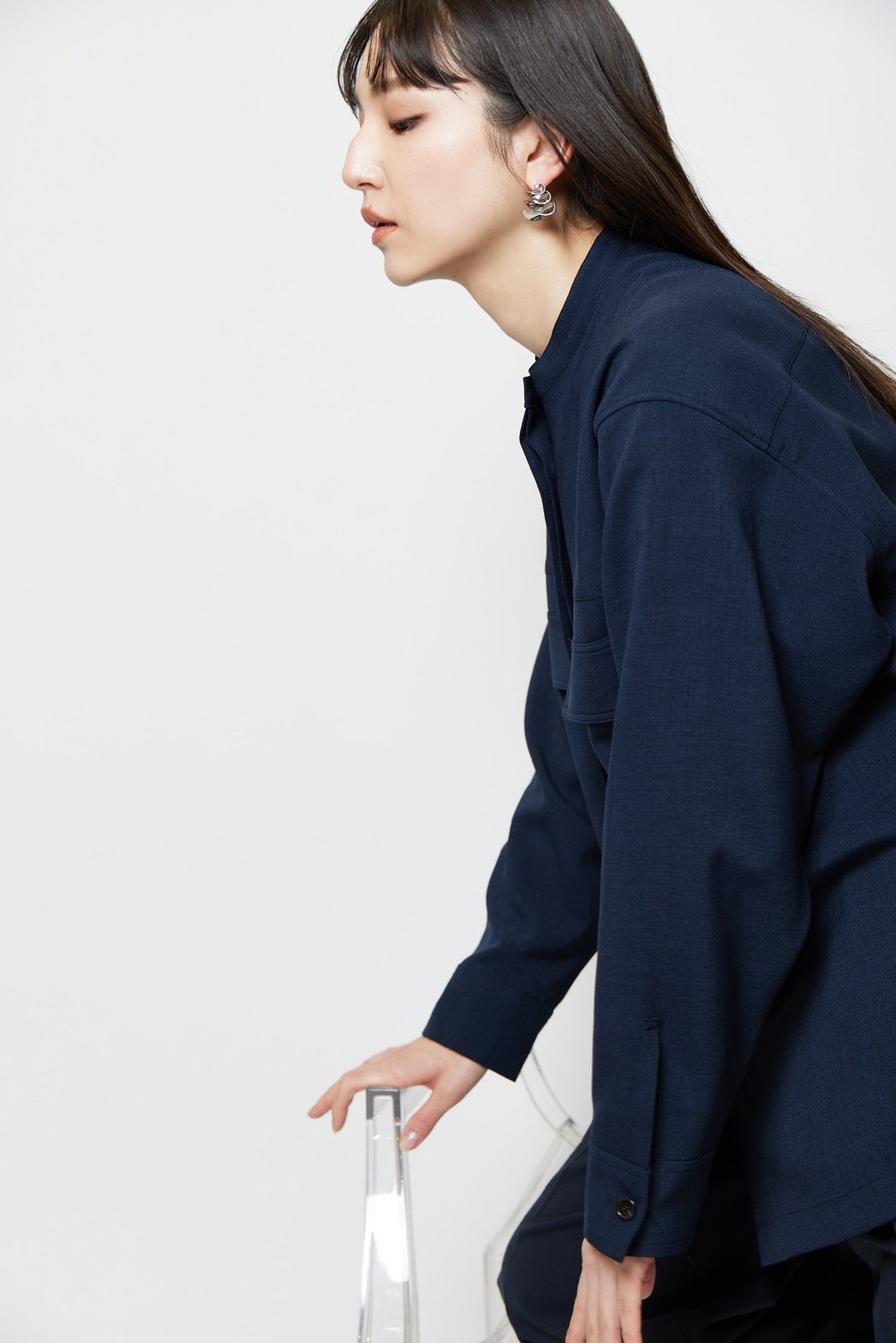 Collarless shirt - NAVY