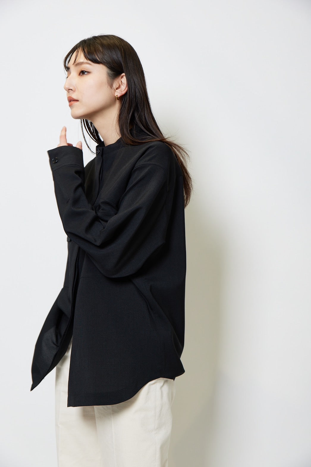 Collarless shirt - BLACK