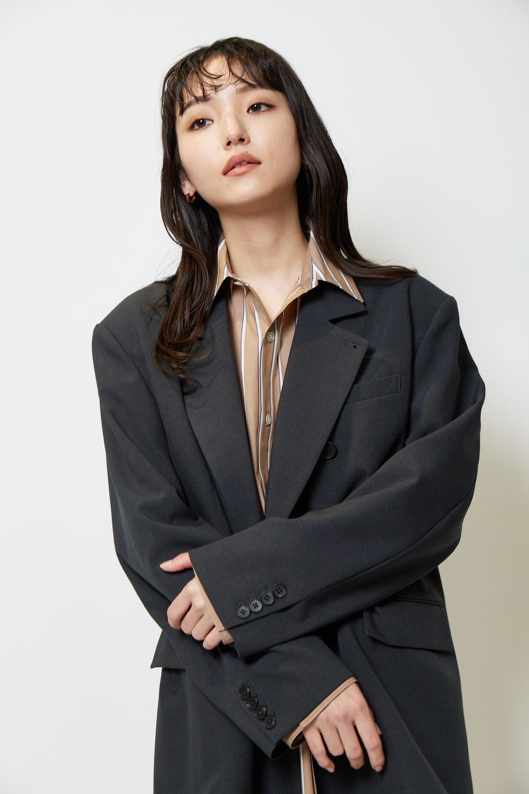 Basic oversized shirt - BROWN STRIPE