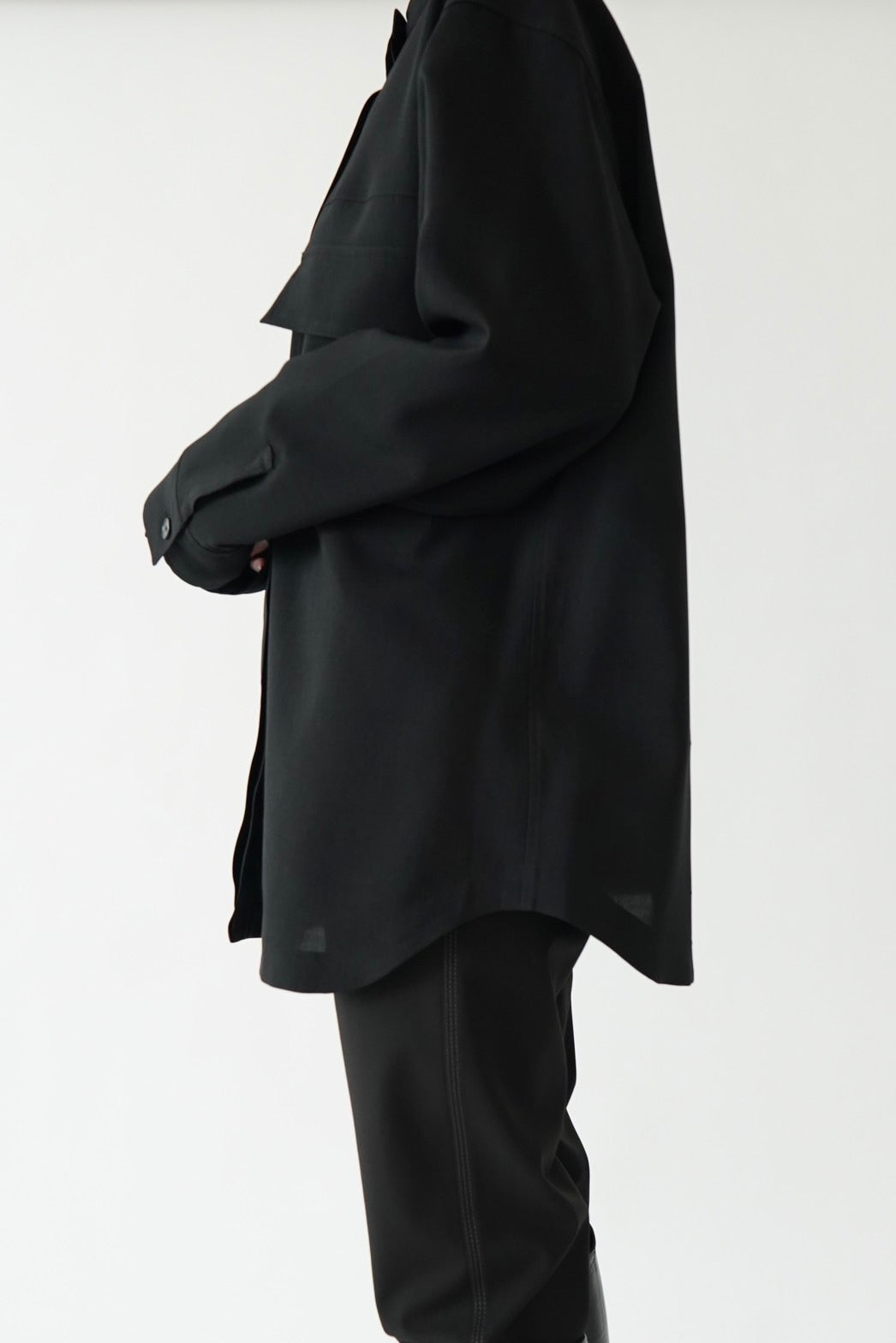 Collarless shirt - BLACK