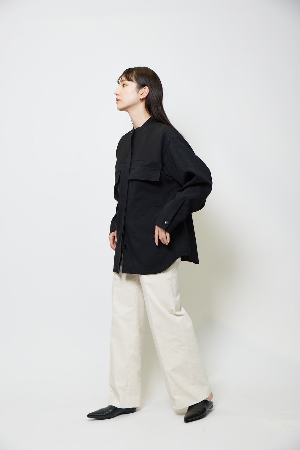 Collarless shirt - BLACK