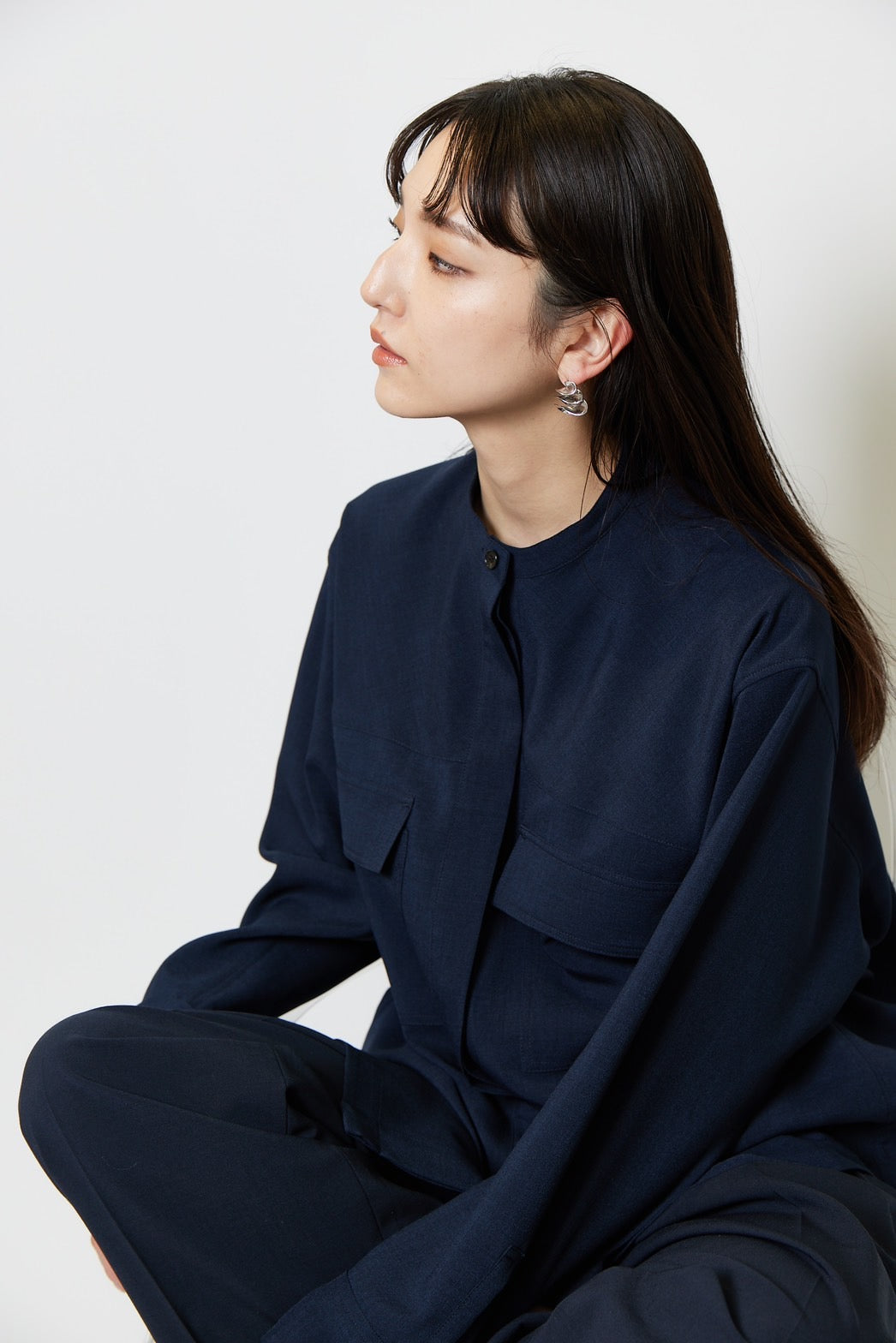 Collarless shirt - NAVY