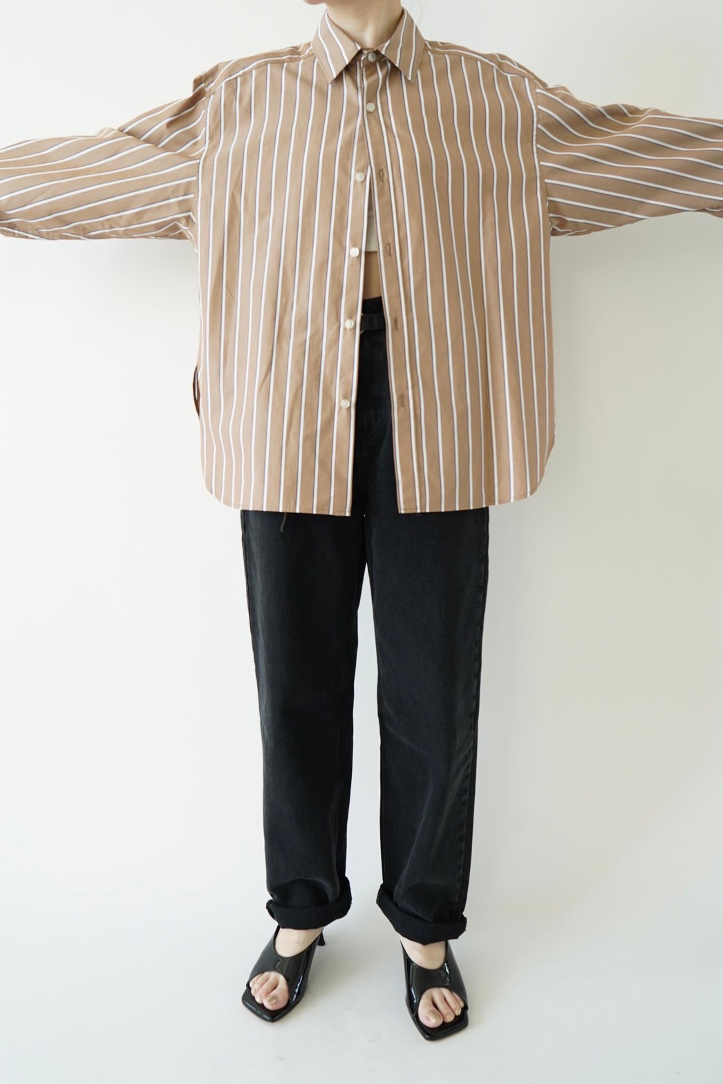 Basic oversized shirt - BROWN STRIPE