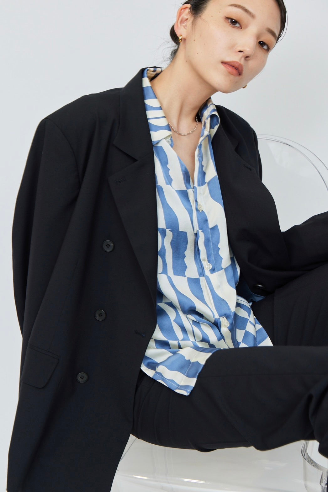 Print Long Sleeve Shirt - BLUE