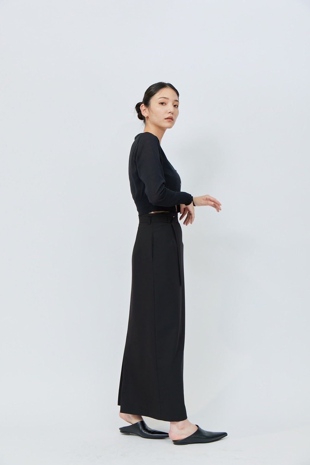 Belted Long Skirt - BLACK