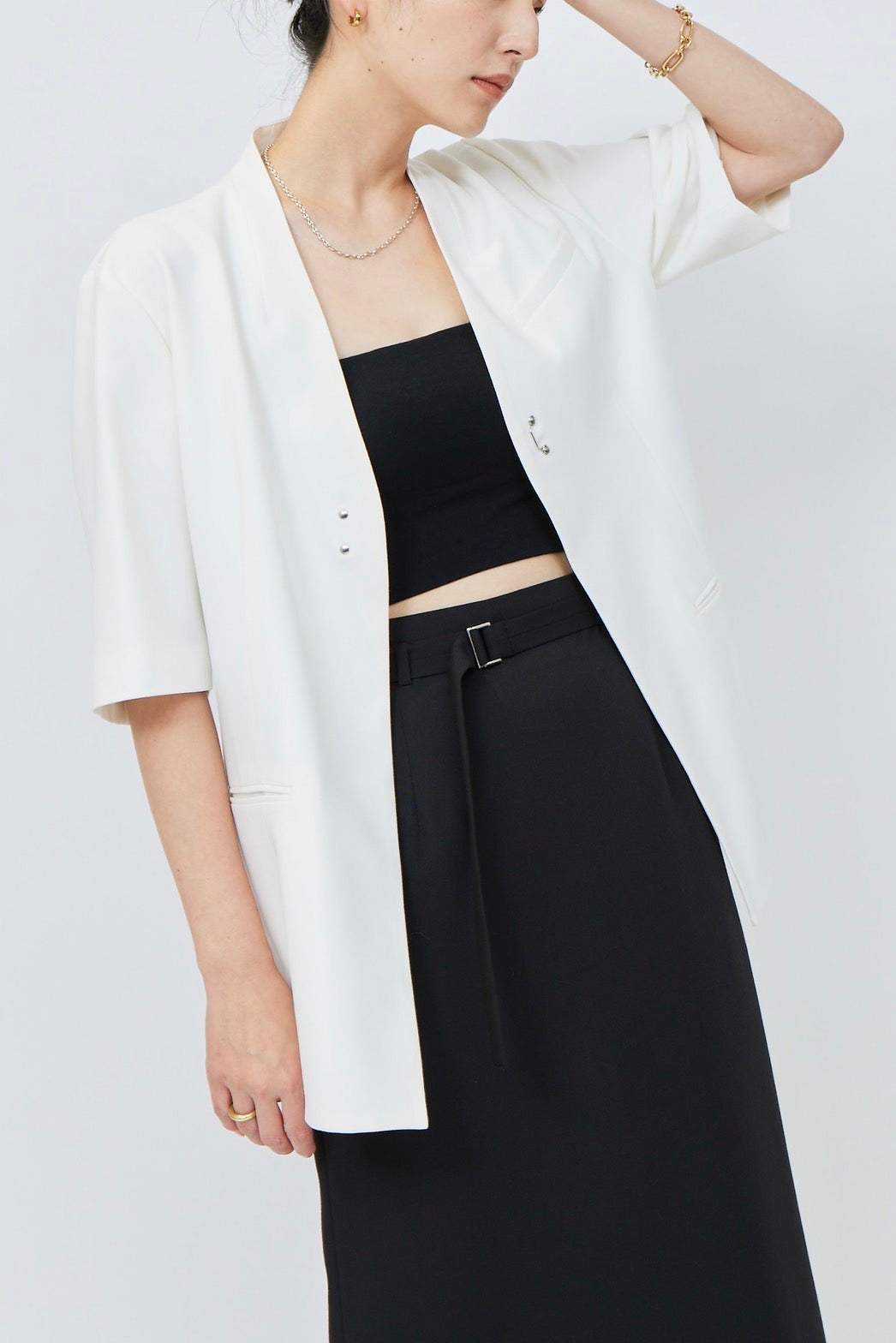 Belted Long Skirt - BLACK