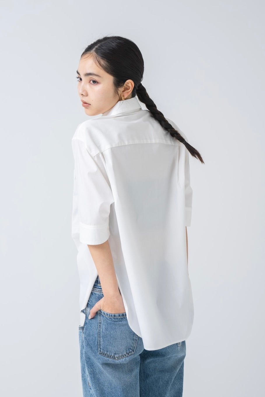 Half Sleeve Big Shirt - WHITE