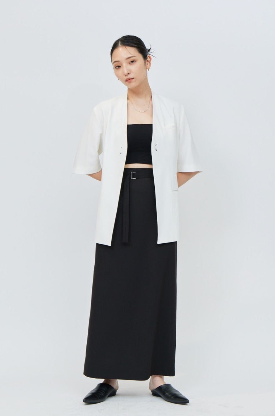 Belted Long Skirt - BLACK
