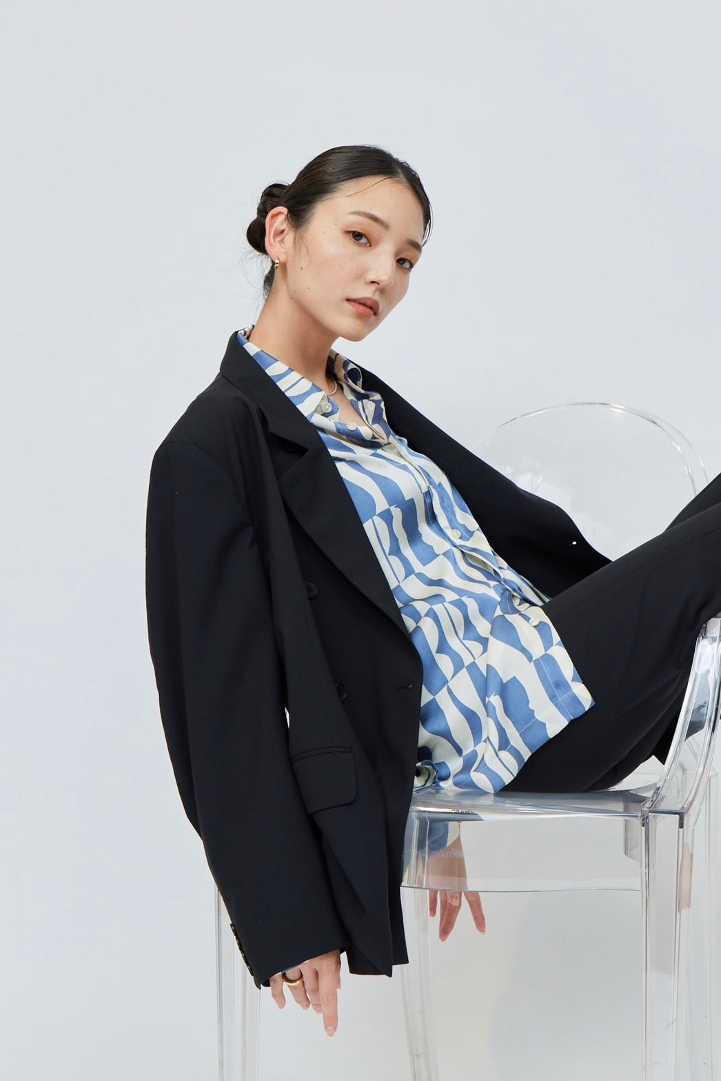 Print Long Sleeve Shirt - BLUE