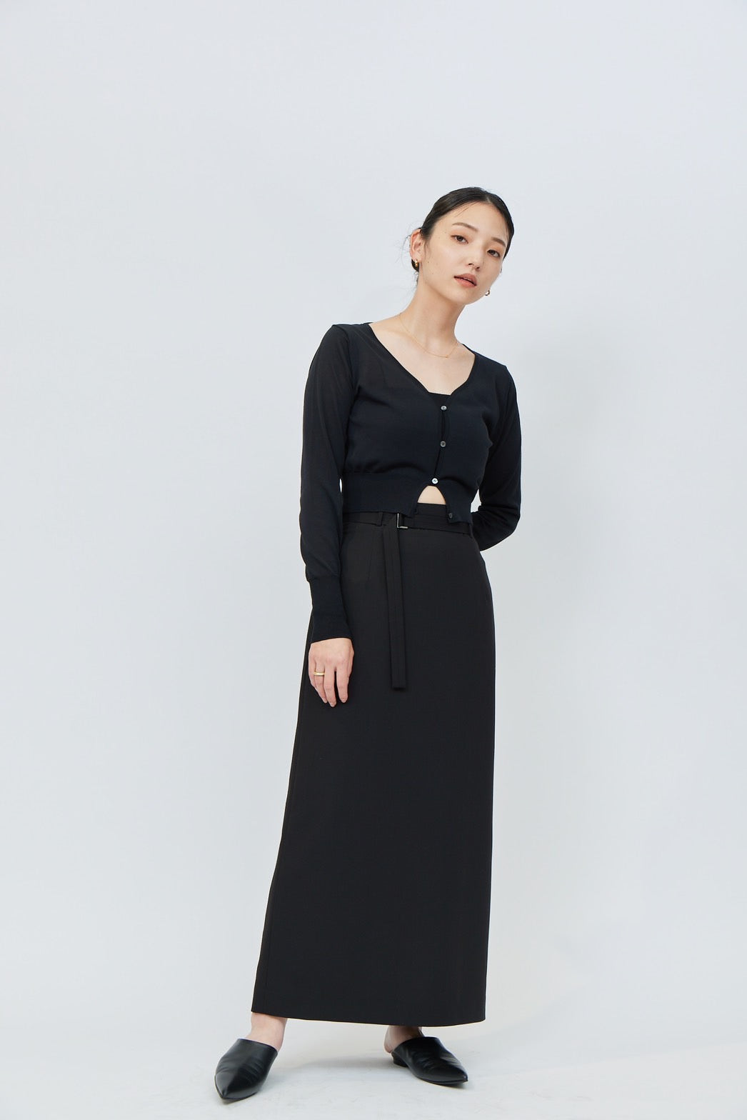 Belted Long Skirt - BLACK