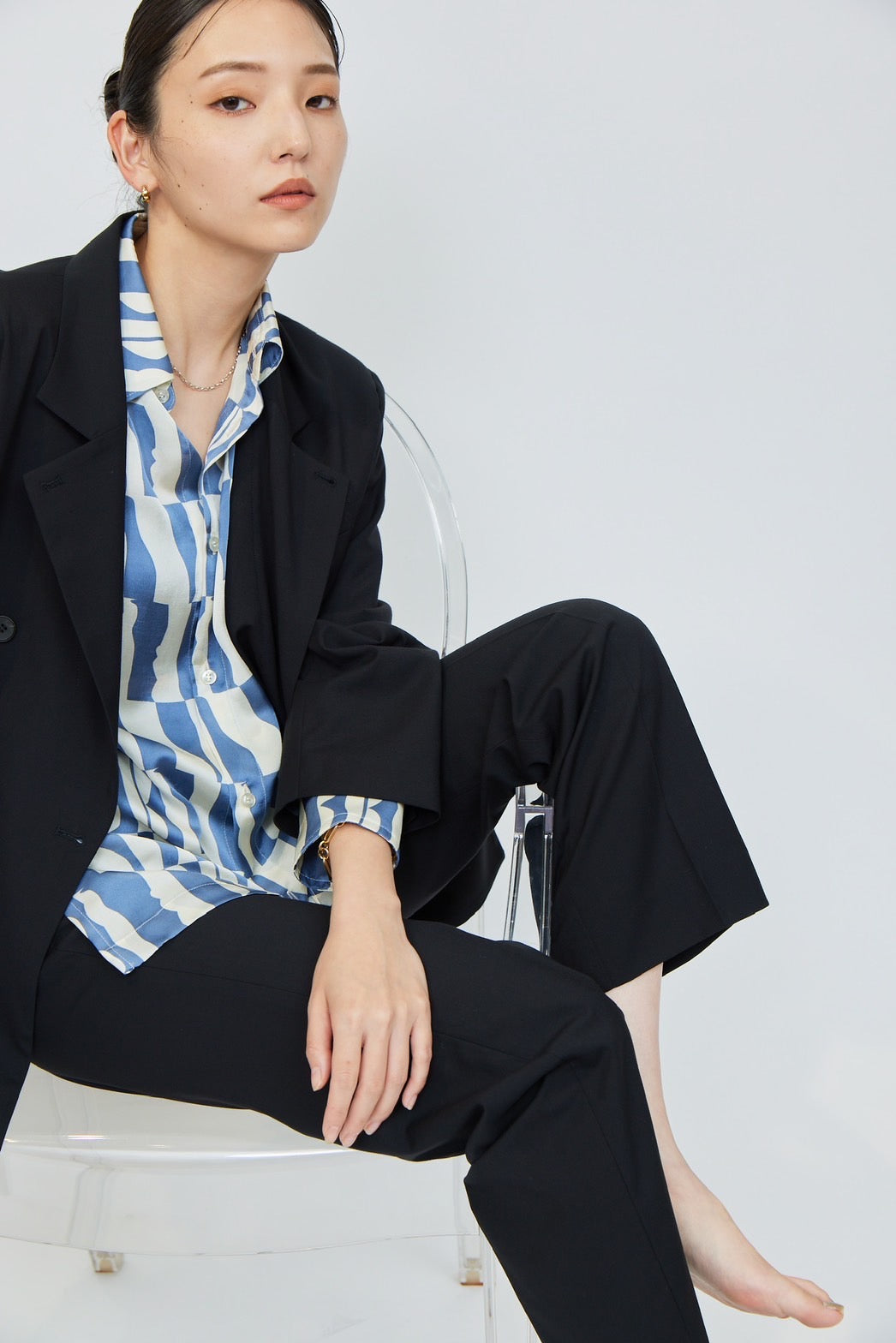 Print Long Sleeve Shirt - BLUE