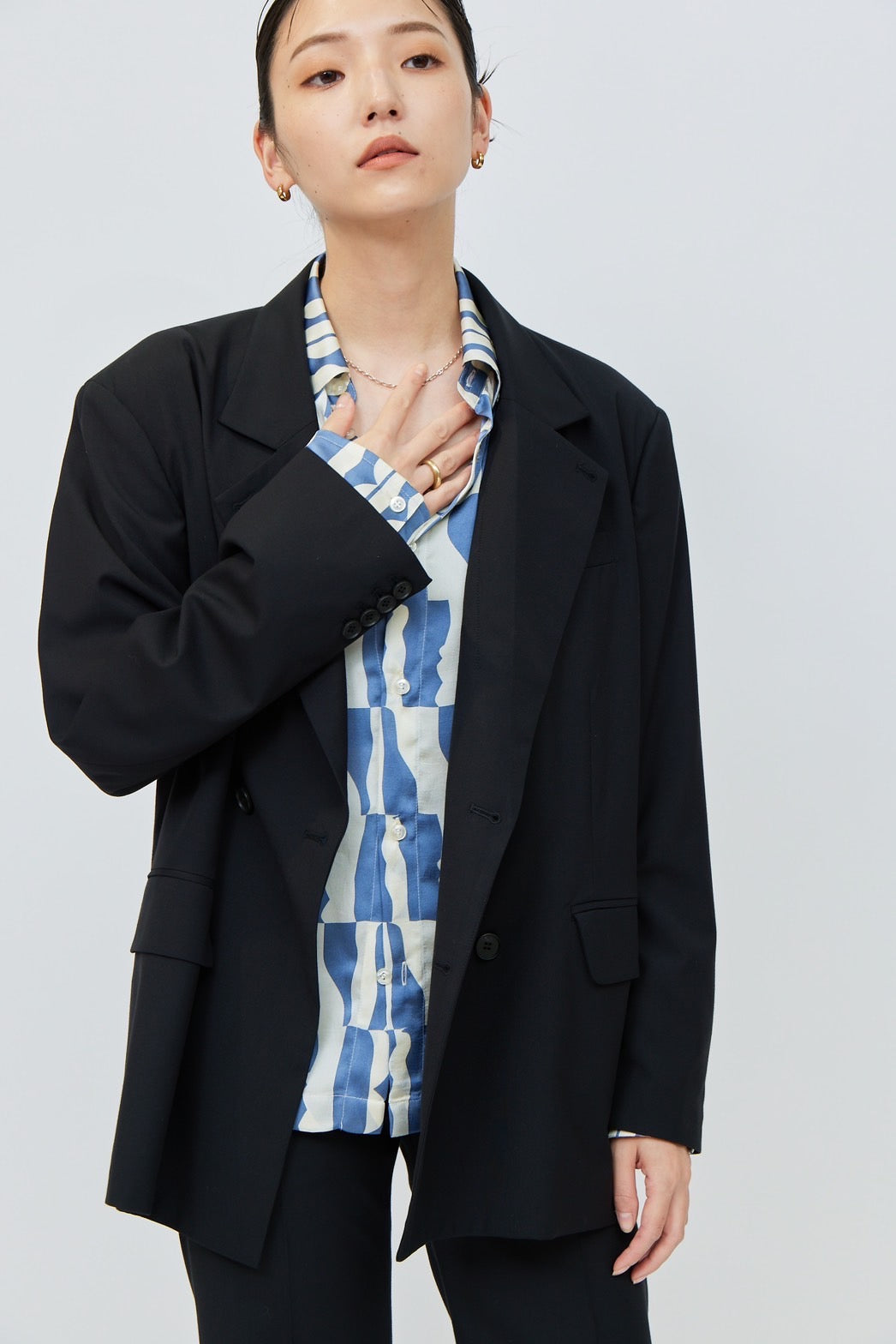 Print Long Sleeve Shirt - BLUE