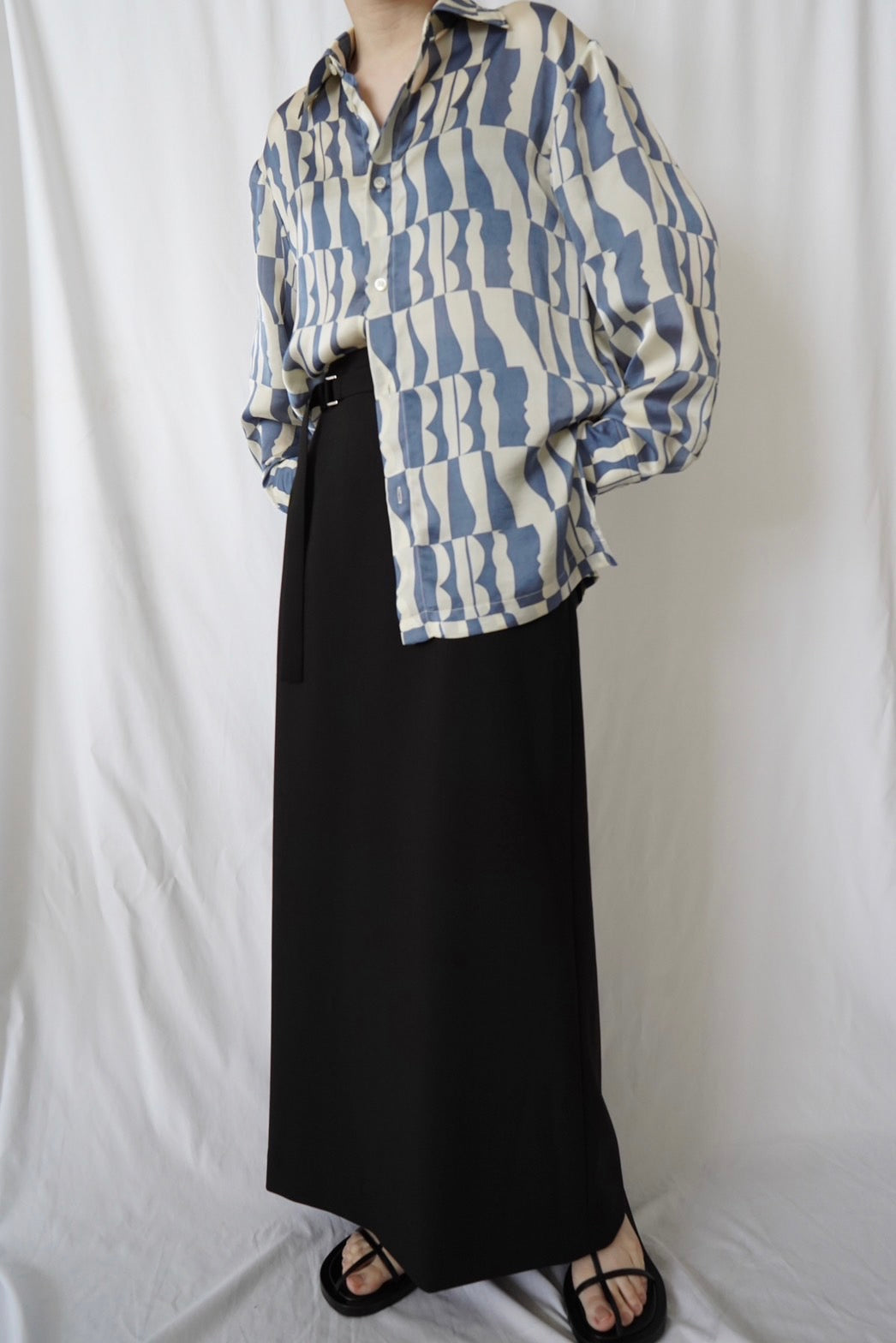 Print Long Sleeve Shirt - BLUE