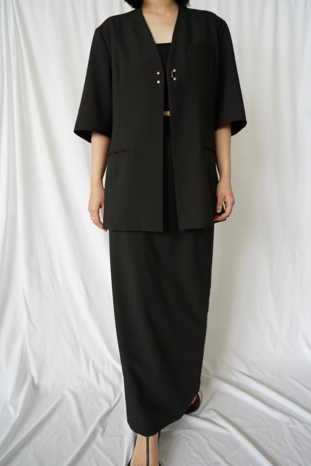 Belted Long Skirt - BLACK