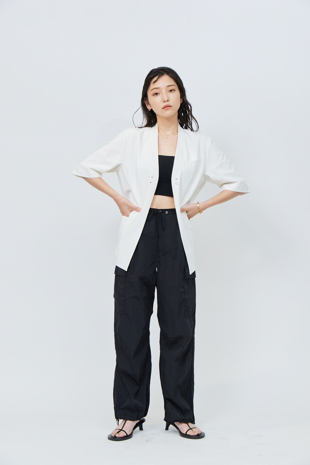 Nylon Cargo Pants - BLACK