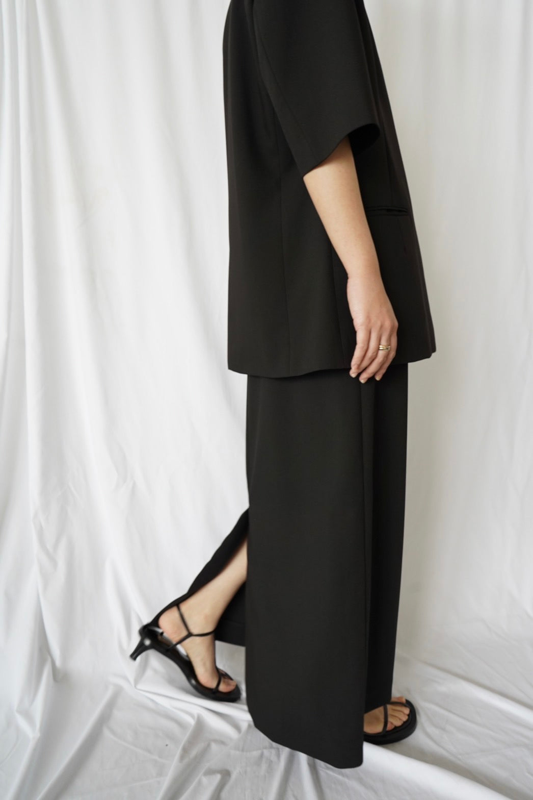 Belted Long Skirt - BLACK