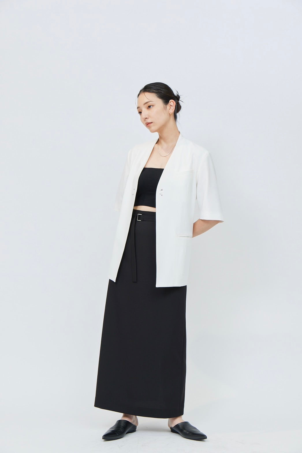 Belted Long Skirt - BLACK