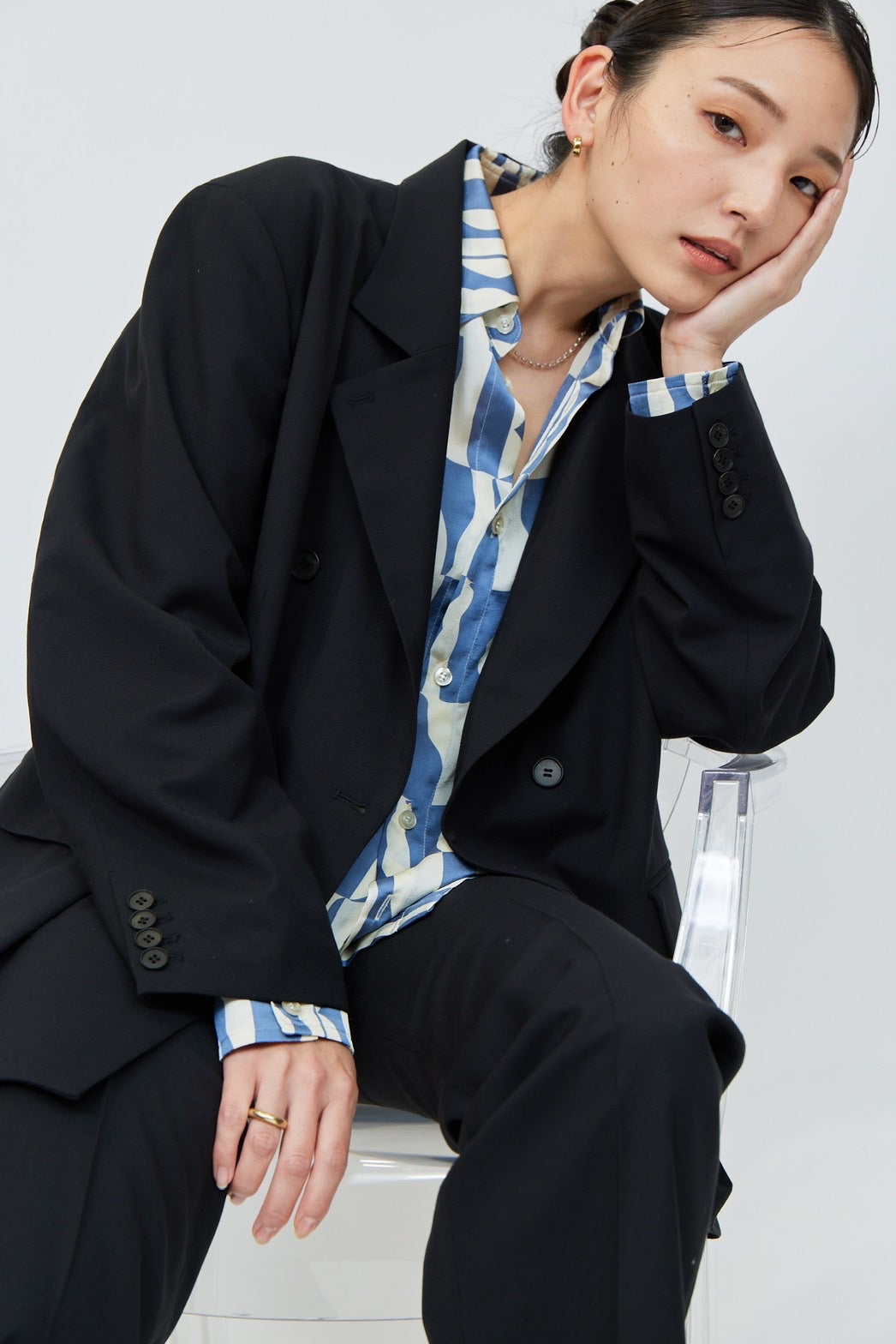 Print Long Sleeve Shirt - BLUE