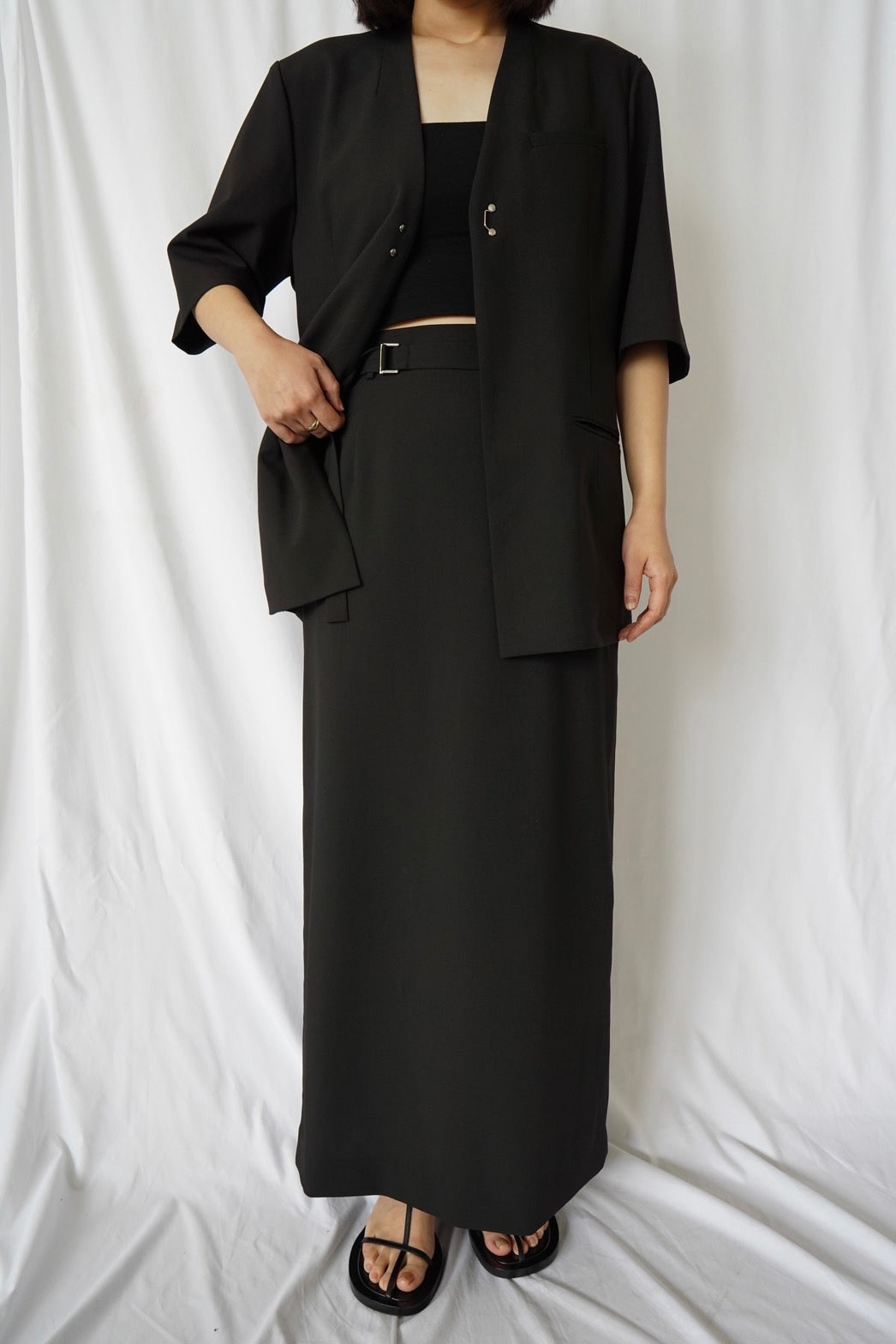 Belted Long Skirt - BLACK
