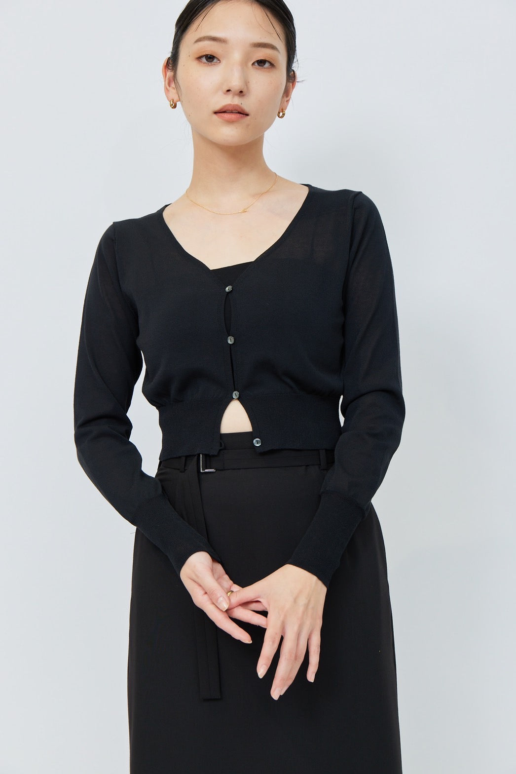 Belted Long Skirt - BLACK