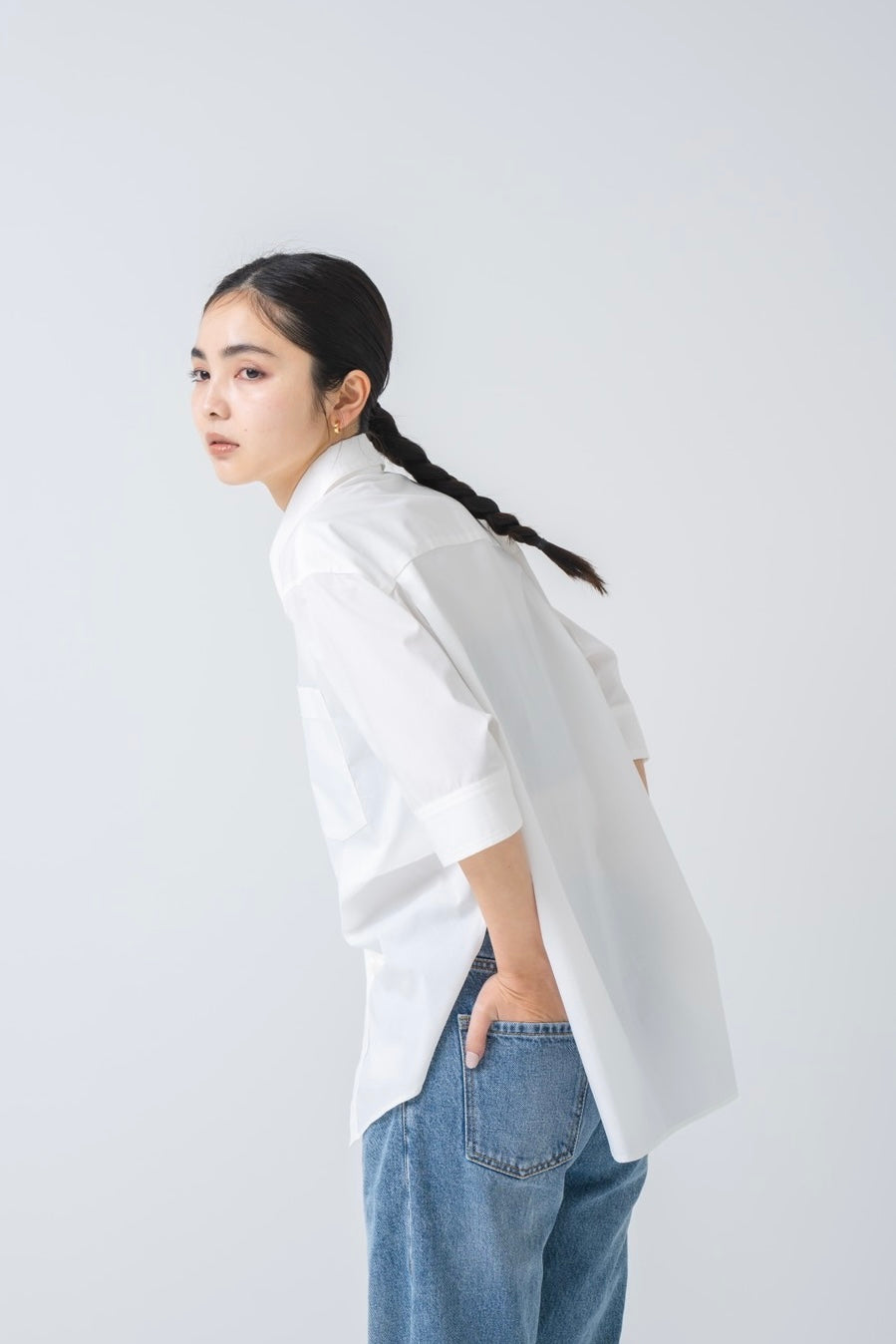 Half Sleeve Big Shirt - WHITE