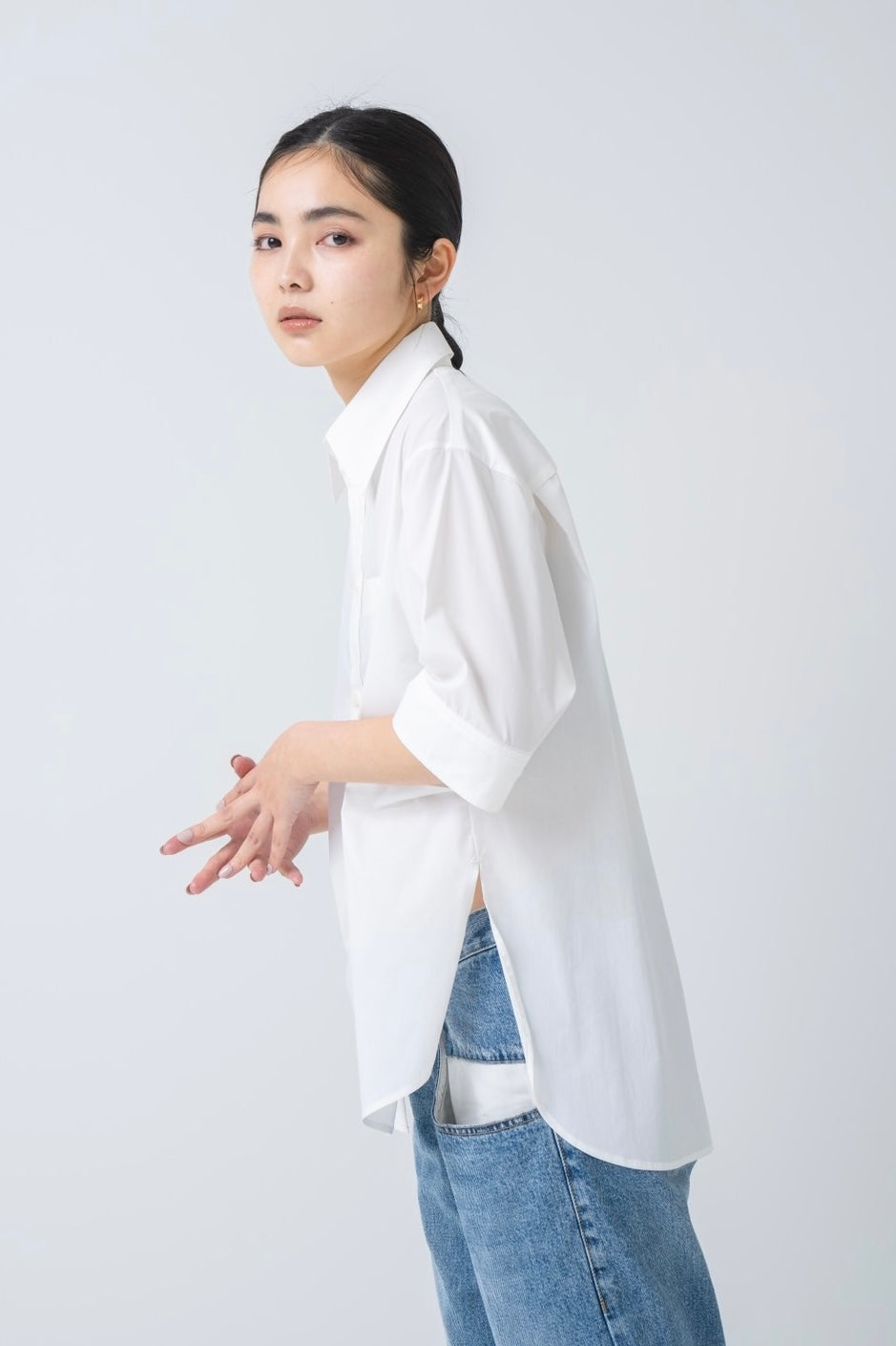 Half Sleeve Big Shirt - WHITE