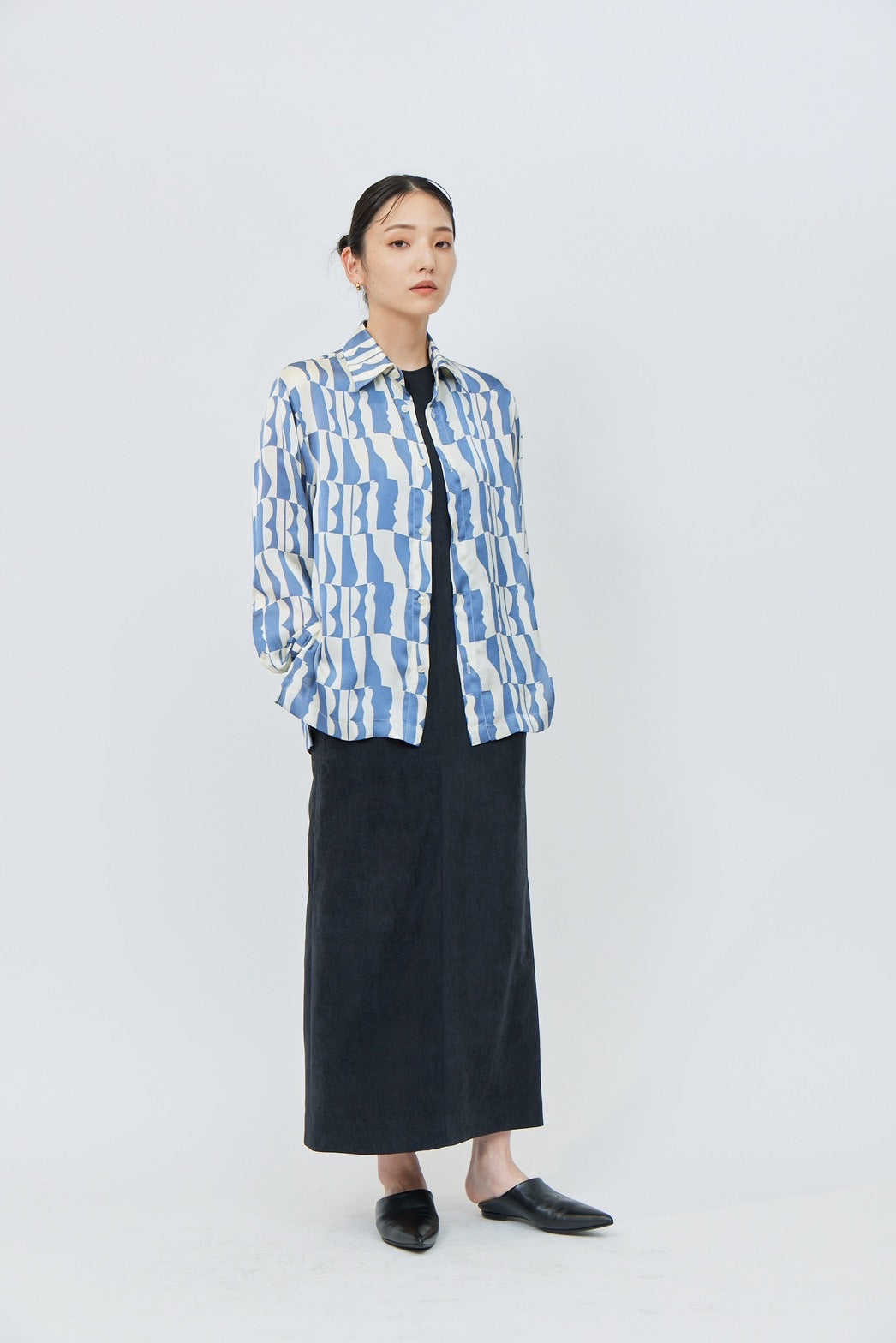 Print Long Sleeve Shirt - BLUE