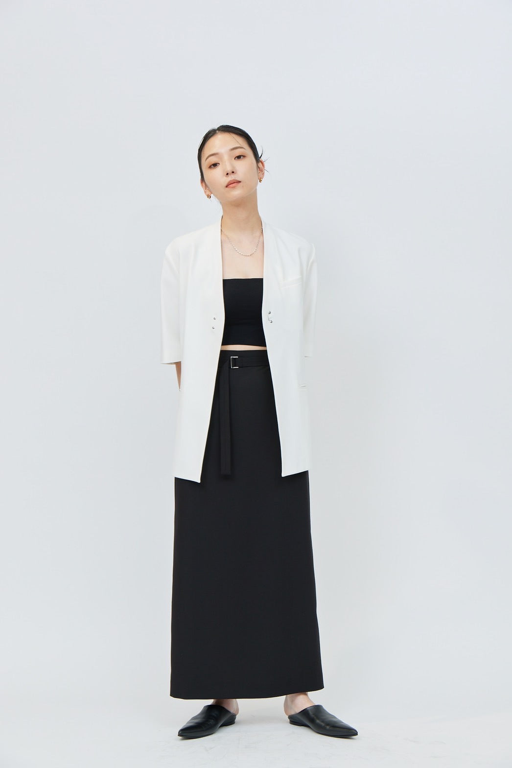 Belted Long Skirt - BLACK
