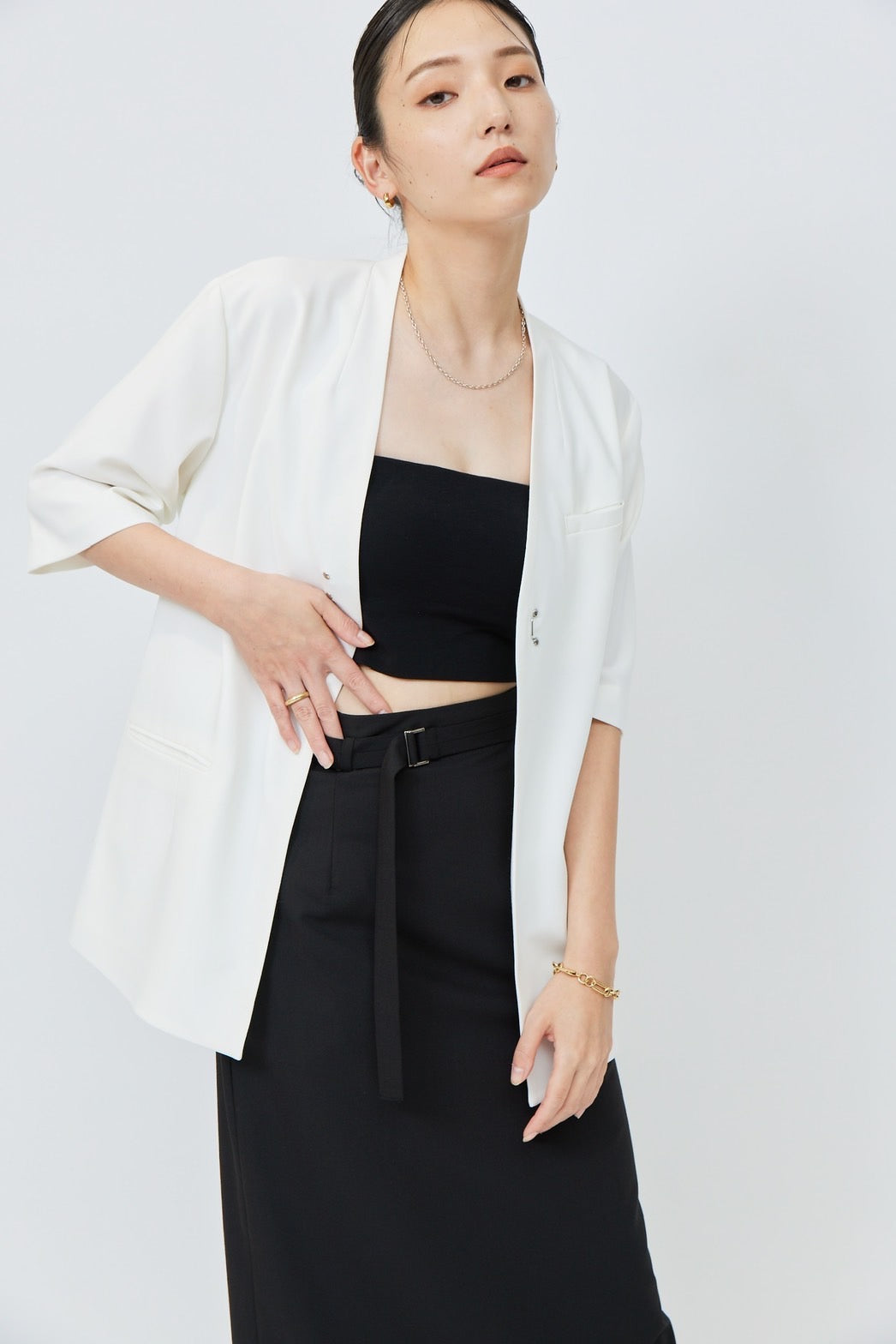 Belted Long Skirt - BLACK